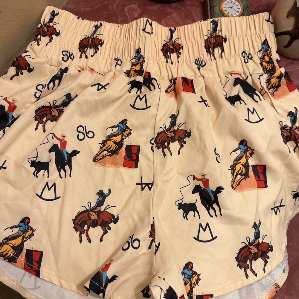 Cowboy Print High Waisted Cream Shorts